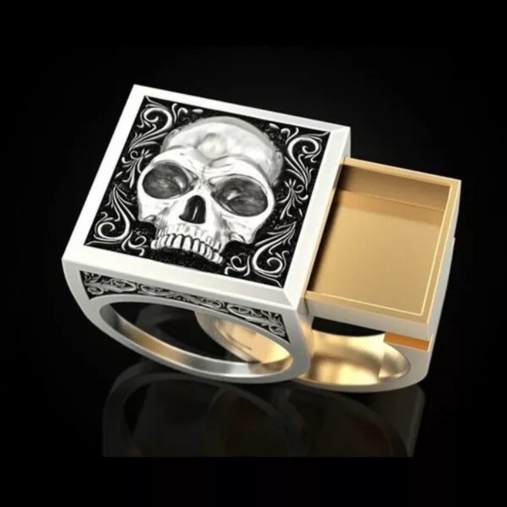 ☠️STASH☠️Secret Compartment Pill Case Skull Biker Goth Ring